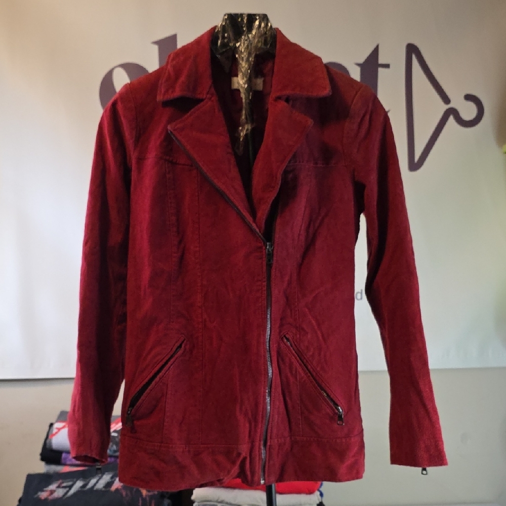 Chic Leather Red Utility Jacket for Women